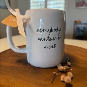 🤍🩷🐱 Rae Dunn x Disney White Ceramic Mug - 'Everybody Wants to Be a Cat' NWT